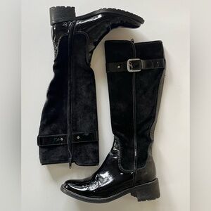 Cole Haan Fabrizia black suede and patent knee boots. Size 5